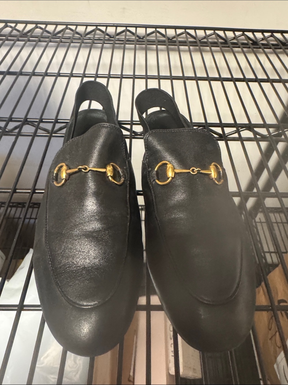 Gucci Black Leather Horsebit Slingback Loafers